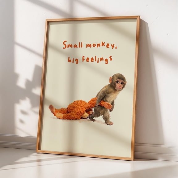 Punch the Abandoned Baby Monkey Wall Art, Small Monkey Big Feelings Poster, Nursery Decor, Viral Internet Meme Art, Kid’s Room Print , Poster Print Only