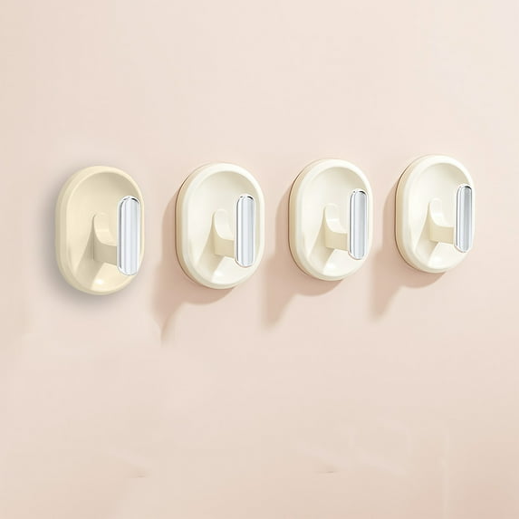 No Punch Adhesive Hooks - 4 Pack Heavy Duty Wall Hooks for Kitchen, Bathroom & Living Room | No Drill Damage-Free Mounting | Green, Pink, White, Yellow