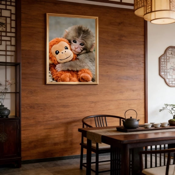 Punch The Baby Monkey Wall Art Print Emotional Animal Poster for Living Room, Office Decor, Adorable Punch the Monkey Poster, Punch Monkey Hugging, 8x12 Inch