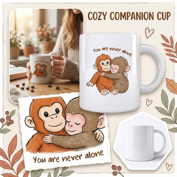 Punch and His Bear Adorable Ceramic Coffee Mug Cute Monkey Hugging Teddy Bear Printed Novelty Mug 11oz Cozy Tea Cup for Animal Lovers, Home Office Use, and Heartwarming Gift Giving