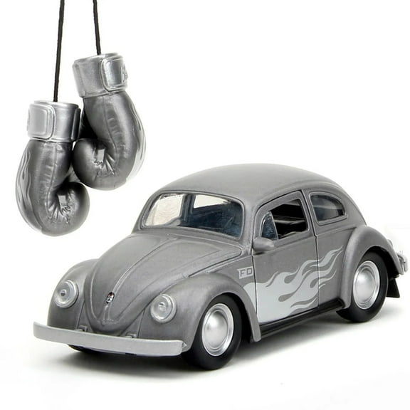 1959 Volkswagen Beetle Gray Metallic with Silver Flames and Boxing Gloves Accessory "Punch Buggy" Series 1/32 Diecast Model Car by Jada