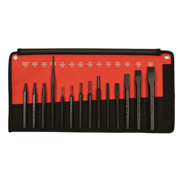 Punch & Chisel Kit, 14 Pc, Alloy Steel w/Black Oxide Finish