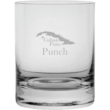 Punch Cuban Cigar Themed Etched 11oz Crystal Rocks Whisky Glass