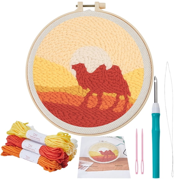Punch Embroidery Starter Kits including Embroidery Fabric Yarn Needle Punch Pen Threader Embroidery Hoop Instruction Sheet Camel Shape