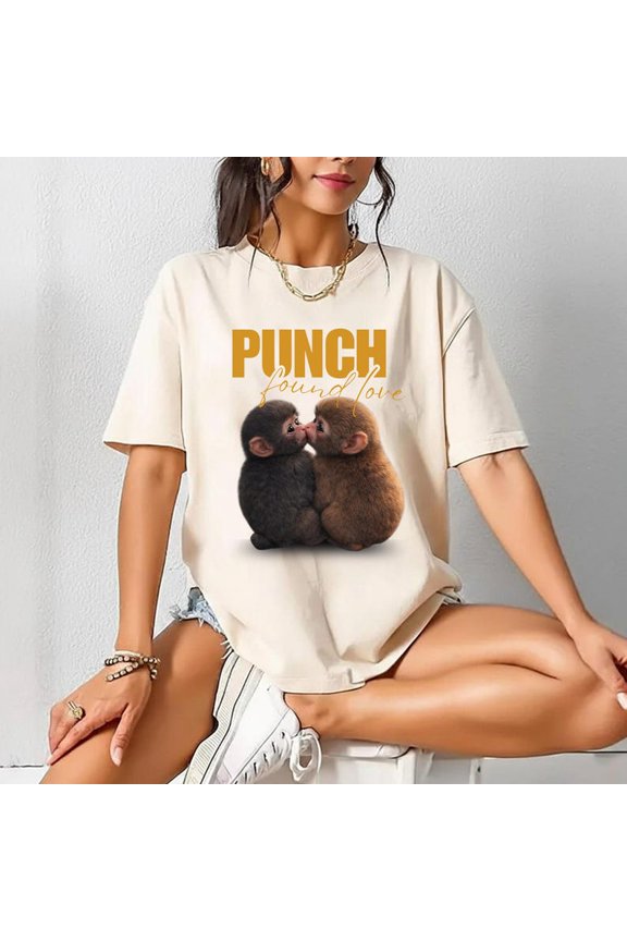 Punch Found Love Shirt, Monkey Graphic Tee, Aesthetic Animal Lover Gift, Couple Streetwear, Comfort Colors Unisex Cotton T-Shirt, Size S–3XL