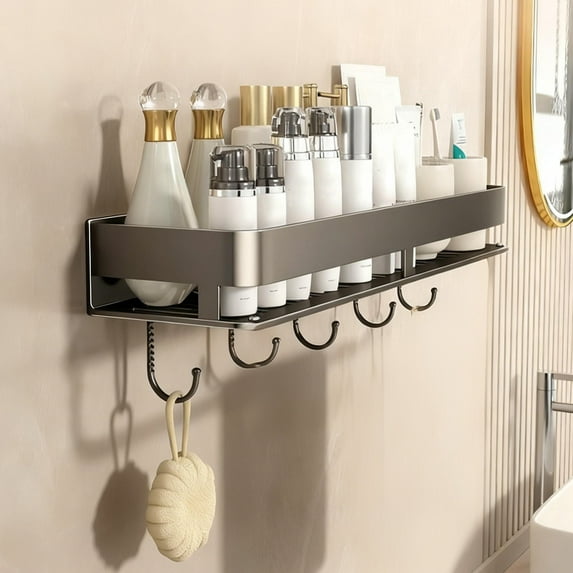 Punch-Free Bathroom Storage Rack - Towel Holder & Cosmetic Organizer, Adhesive Toiletry Storage Shelf for Bathroom Walls (No Drilling Required)