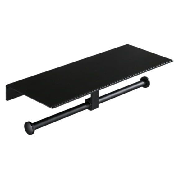 Punch-Free Double Roll Paper Towel Rack, Toilet Paper Holder with Shelf Rustproof Aluminum Double Roll Toilet Paper Holder with Cell Phone Shelf Bathroom with 0.5Ml Non Perforated Adhesive