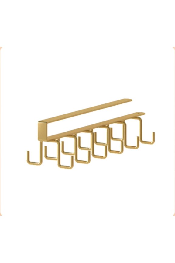 Punch-Free Double-Row Hooks Kitchen Cupboard Under Shelf Mug Cup Hanger Hook Iron Hanging Rack Holder Kitchen Cabinet Organizer Household Hooks(Gold)