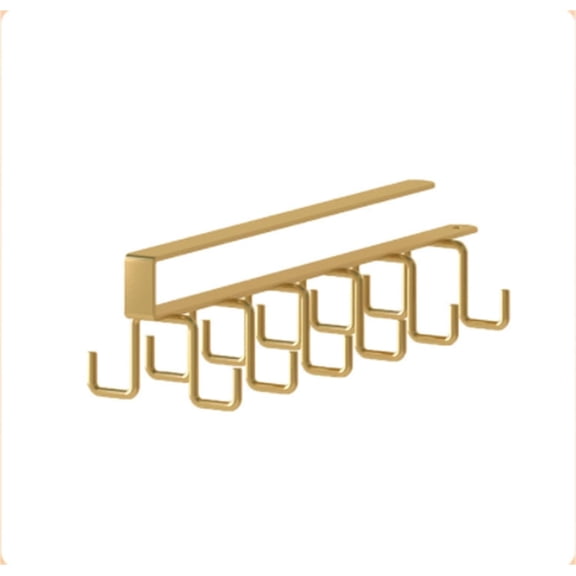 Punch-Free Double-Row Hooks Kitchen Cupboard Under Shelf Mug Cup Hanger Hook Iron Hanging Rack Holder Kitchen Cabinet Organizer Household Hooks(Gold)
