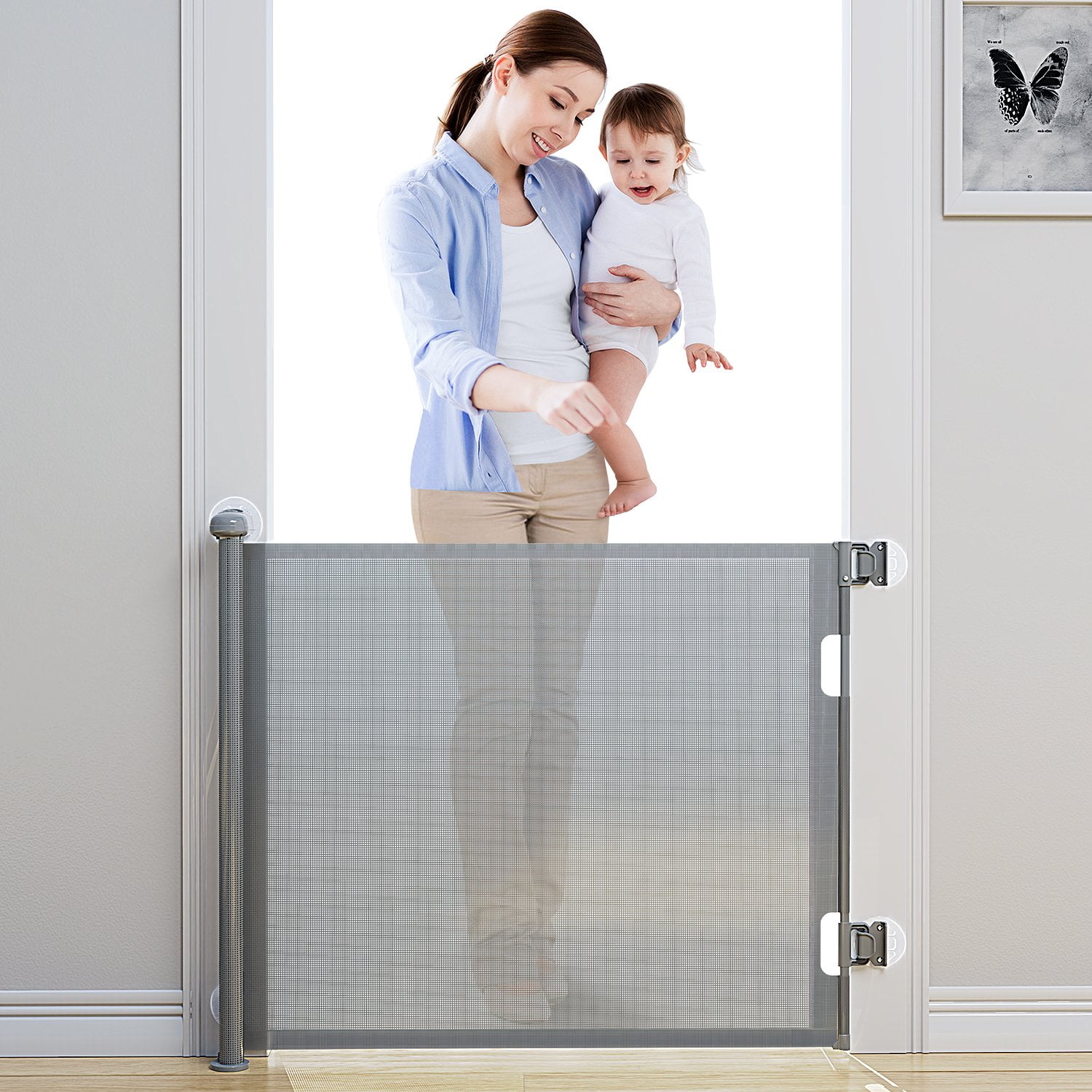 BabyBond Retractable Baby Gate Punch Free Install 55 x 33