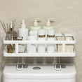 thumbnail image 1 of Punch-Free Iron Toilet Tank Rack, Multifunctional Bathroom Shower Storage Shelf, Space-Saving Organizer for Toiletries, White/Gray, 32x15.5x7cm, 1 of 9