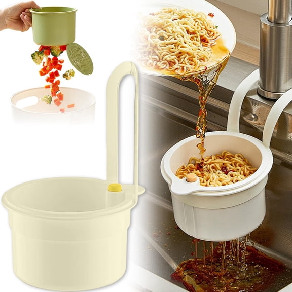 Punch-Free Sink Strainer Basket, Hanging Faucet Food Waste Catcher, Auto-Dumping Kitchen Drain Basket, Press to Empty, Self-Cleaning Fine Mesh Filter for Leftovers, Rinsable