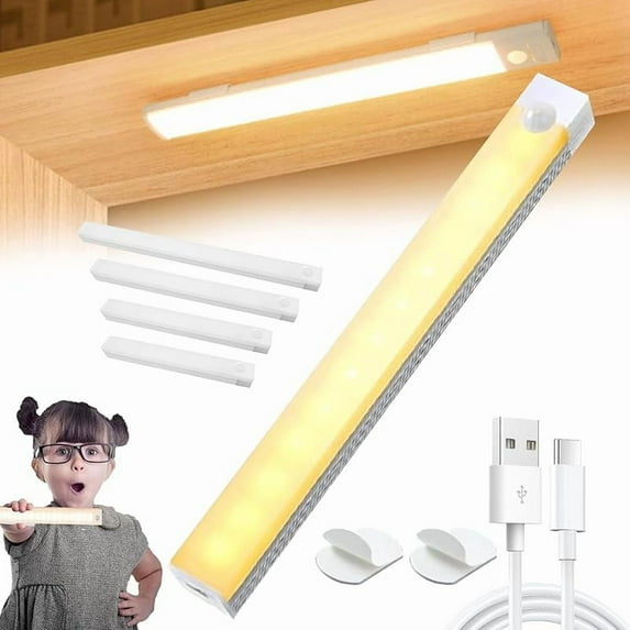 Punch-Free Smart Sensor Magnetic Rechargeable LED Lights, 2025 Under Cabinet Lighting Motion Sensor Night Light Indoor,USB Magnetic Wireless Closet Lights for Kitchen Stair (2pack-White, 50cm/19.7in)