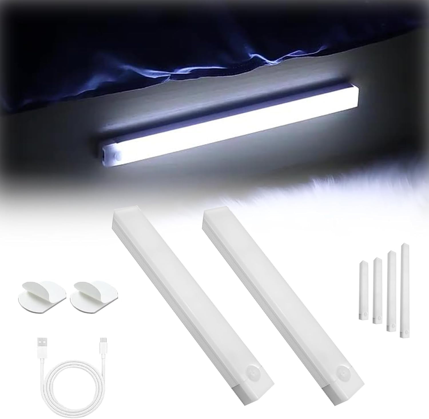 Punch-Free Smart Sensor Magnetic Rechargeable LED Lights,3.93/7.87/11.81/19.68 Inch Under Cabinet Lighting with Motion Sensor,Wireless,Cool White & Warm White for Kitchen,Stairs,Wardrobe