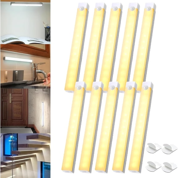 Punch-Free Smart Sensor Magnetic Rechargeable LED Lights,4/7.9/11.8 In USB Wireless Closet Under Cabinet Motion Sensor Lighting, White/Warm Light,120° Wide Angle,6-13ft Range for Kitchen,Cupboard