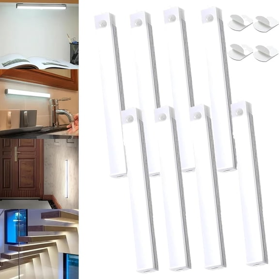 Punch-Free Smart Sensor Magnetic Rechargeable LED Lights,4/7.9/11.8 In USB Wireless Closet Under Cabinet Motion Sensor Lighting, White/Warm Light,120° Wide Angle,6-13ft Range for Kitchen,Cupboard