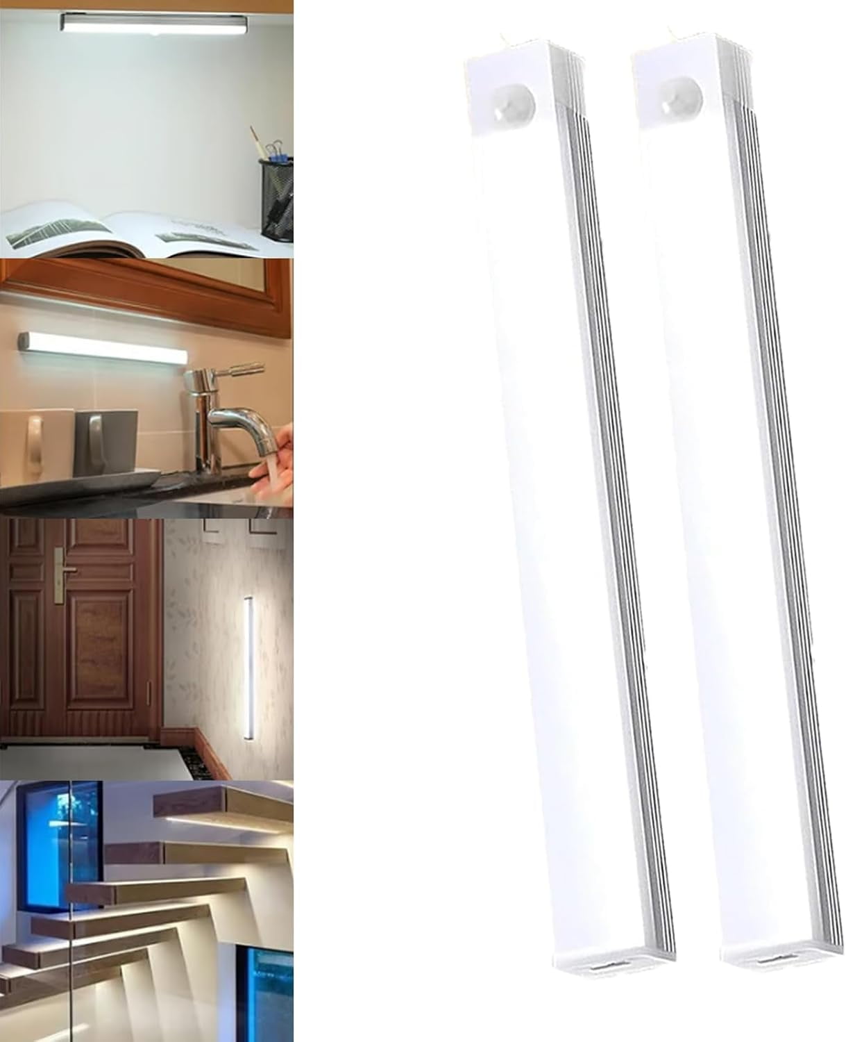 Punch-Free Smart Sensor Magnetic Rechargeable LED Lights,4/7.9/11.8 In USB Wireless Closet Under Cabinet Motion Sensor Lighting, White/Warm Light,120° Wide Angle,6-13ft Range for Kitchen,Cupboard