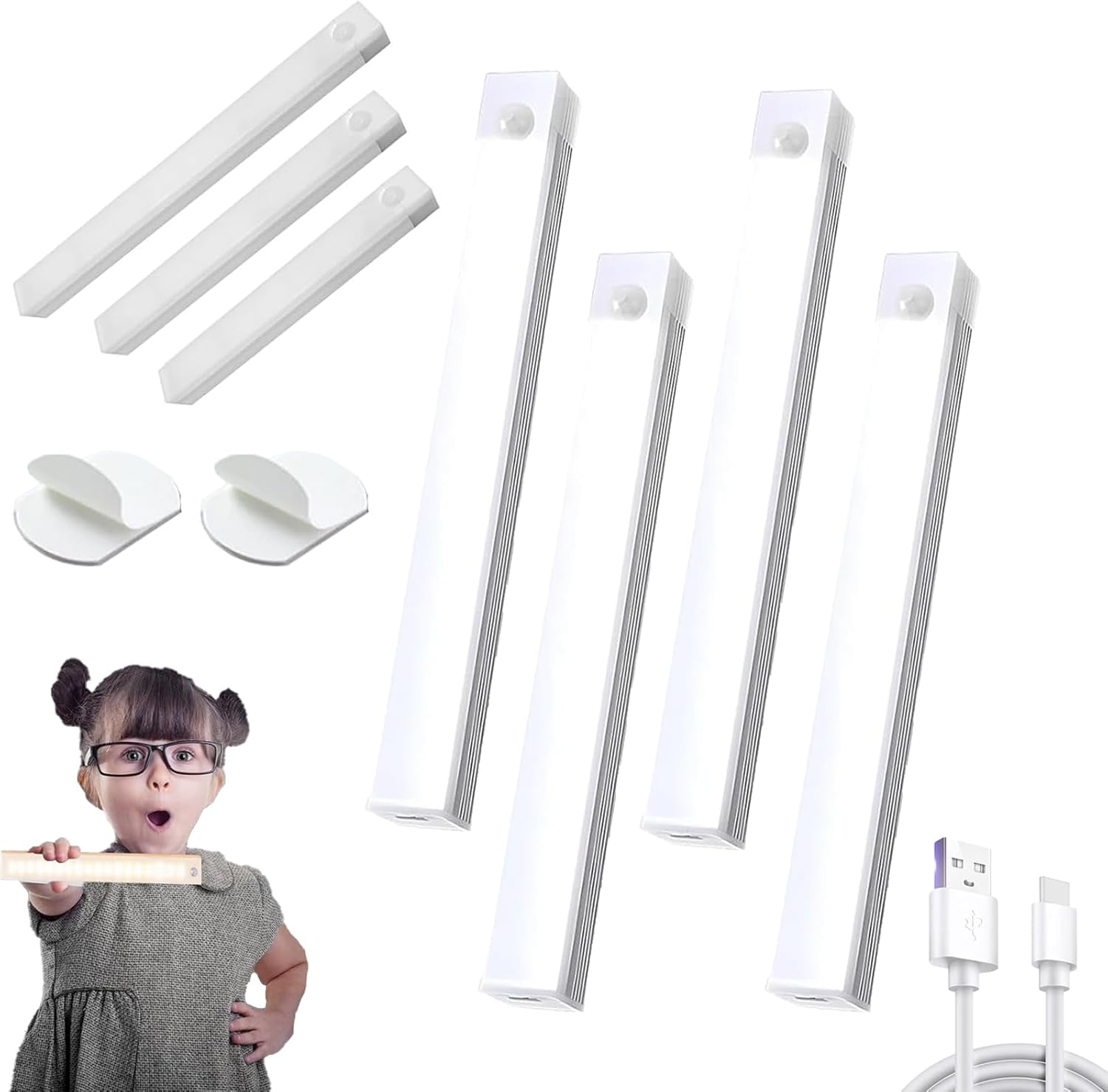 Punch-Free Smart Sensor Magnetic Rechargeable LED Lights, Under Cabinet Lighting, Motion Sensor Light Indoor, Wireless Under Cabinet Lighting for Kitchen, Stairs, Wardrobe