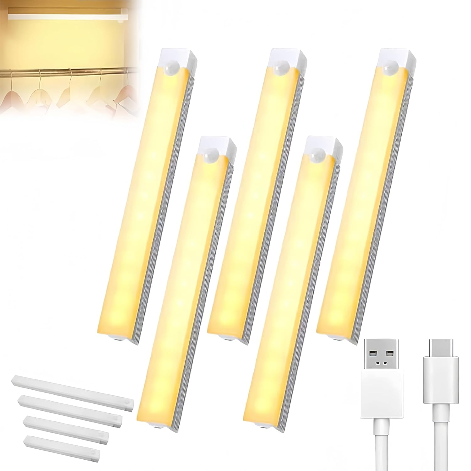 Punch-Free Smart Sensor Magnetic Rechargeable LED Lights, New Wireless Intelligent Motion Human Body Induction Night Under Cabinet Lights for Kitchen, Closet, Cupboard