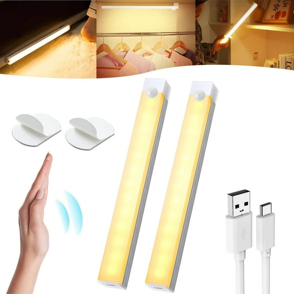 Punch-Free Smart Sensor Rechargeable Led Lights, Led - Infrared Motion-Sensing Lights, LED Smart Sensor Light Under Cabinet Lighting, Stairs,2,3.94in,Warm
