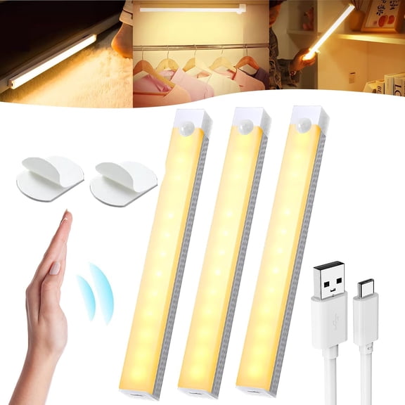 Punch-Free Smart Sensor Rechargeable Led Lights, Led - Infrared Motion-Sensing Lights, LED Smart Sensor Light Under Cabinet Lighting, Stairs,3,7.87in,Warm