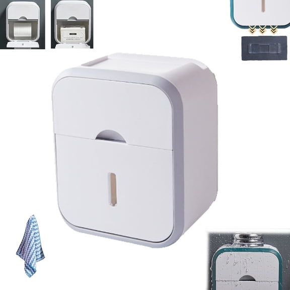 Punch-Free Toilet Paper Holder Box,Waterproof Tissue Storage Box Wall Mounted,2-Layer Wall-Mounted Toilet Paper Storage with Drawer for Bathroom,LargeCapacity,NoDrilling,for Home Office Toilet RV