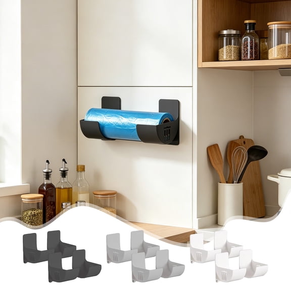 Punch Free Wall Mount Kitchen Storage Rack, Multi Purpose Garbage Bag Plastic Wrap Organizer, Space Saving Wall Shelf for Household Daily Storage