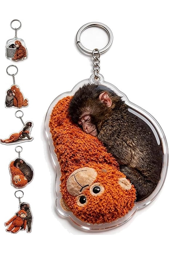 Punch Keychain Decoration | Cute Monkey Holding Plush Toy | Protect Punch The Monkey Keychain for Backpack Purse Car Keys(A)
