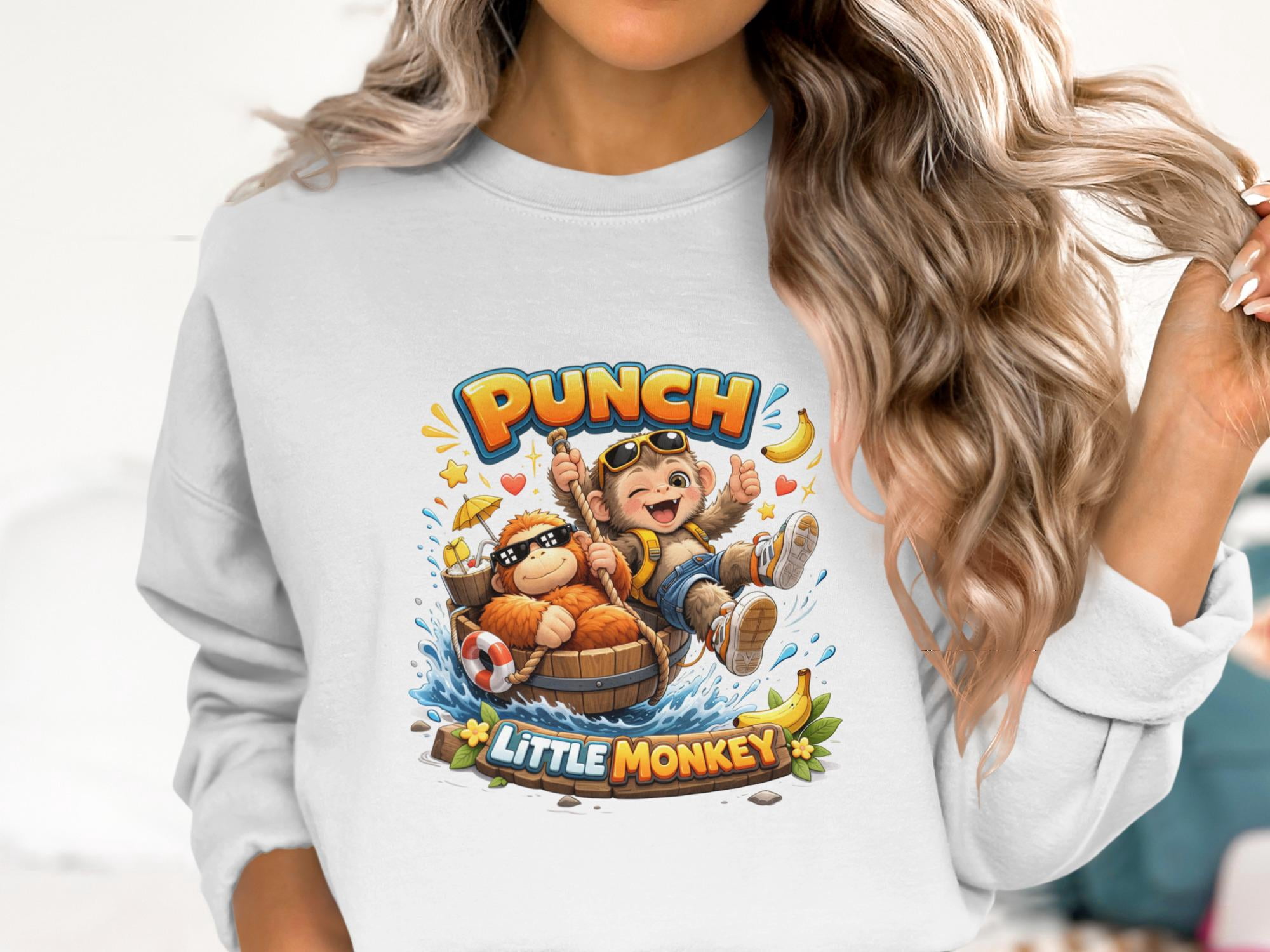 Punch Little Monkey, Gildan 18000 Sweatshirt, Funny Cartoon Monkeys On ...