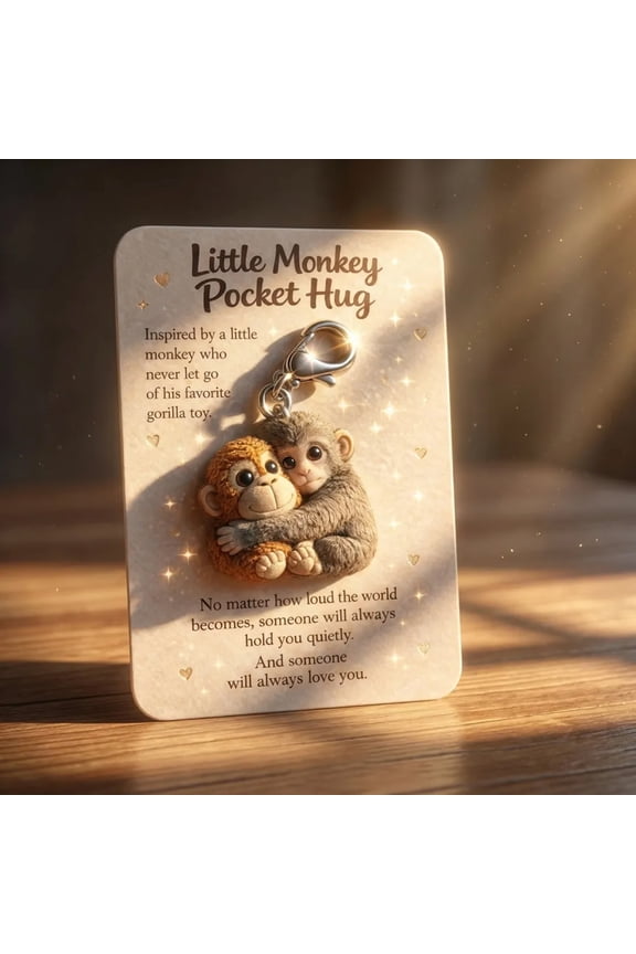 Punch Little Monkey Keychain Pendant with Heartfelt Message Card,Acrylic Pocket Gift with Gold Details,Cute Healing Gift for Girlfriend,Portable and Delicate