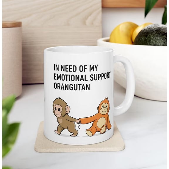 Punch Monkey Ceramic Coffee Mug, Cute Punch the Monkey Tea Cup with Handle for Gift, Office, Home