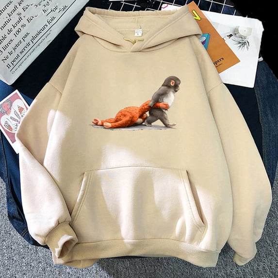 Punch Monkey Graphic Hoodie Cute Humor Animal Shirt Casual Sweatshirt Comic Pullovers
