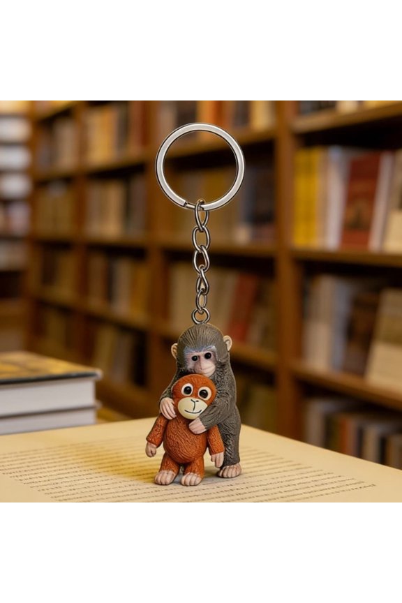 Punch The Monkey Keychain, 2D Acrylic Punch Monkey Keychain Decoration, Cute Monkeys Holding Plush Keychains, Orangutan Stuffed Animal Plush Keychains for Backpack, Car
