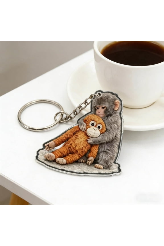 Punch The Monkey Keychain,Cute Baby Monkey Hugging Acrylic Flat Pendant,Monkey Statue Keychain Decoration Can Be Hung On,Backpack and Handbag Accessories