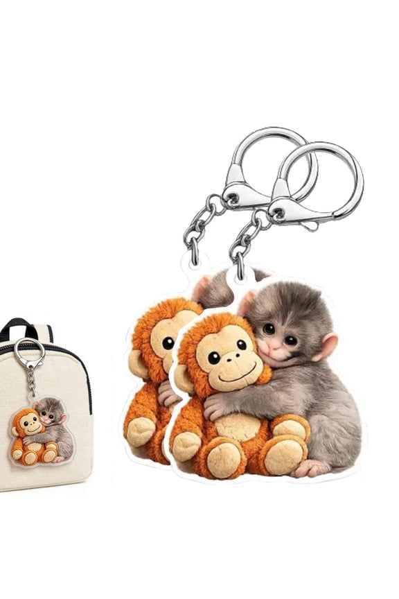 Punch Monkey Keychain, Punch Monkey Plush Key Chain, Acrylic Monkey Holding Plush Keychain for Backpack Car Keys