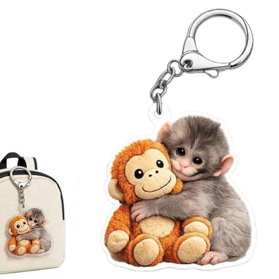 Punch Monkey Keychain, Punch Monkey Plush Key Chain, Acrylic Monkey Holding Plush Keychain for Backpack Car Keys