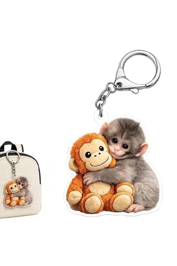 Punch Monkey Keychain, Punch Monkey Plush Key Chain, Acrylic Monkey Holding Plush Keychain for Backpack Car Keys