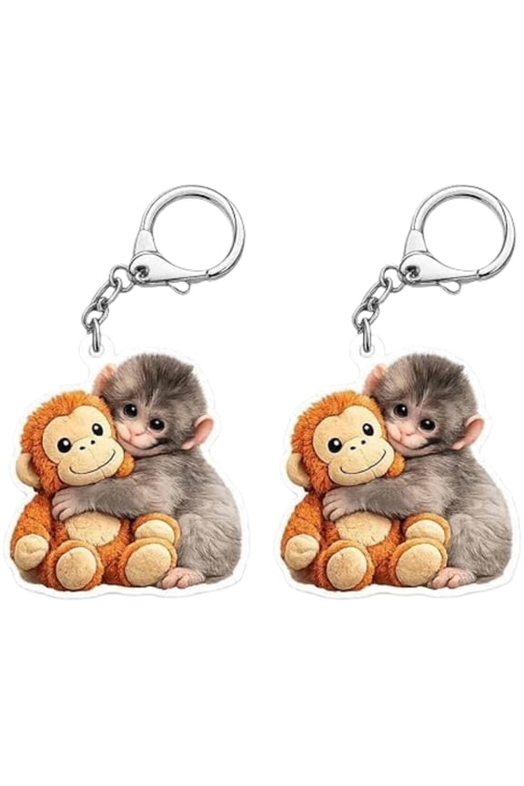 Punch Monkey Keychain Team Punch Plush KeychainCute Animal Keychains, Emotional Support Monkey Design 2 Pack