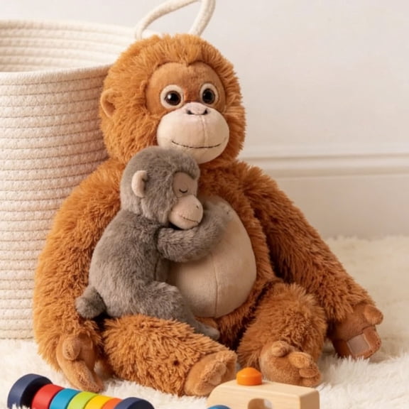 Punch Monkey Orangutan Plush Toy with Baby Monkey – 13in Soft Cuddly Stuffed Animal, Jungle Hugging Plush Gift for Kids Boys Girls Women Men Birthday Decor