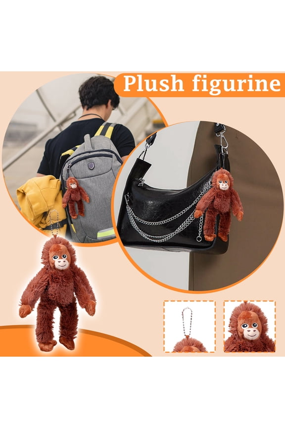 Punch Monkey Plush Keychain Pendant, Orangutan Soft Toy Hanging Ornament, Realistic Soft Cuddly Monkey Keyring for Backpack Purse Car Keys