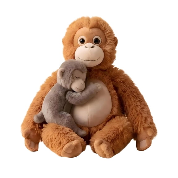 Punch Monkey Plush Mom Orangutan Hugs Baby-Monkey Plush Stuffed Animal Soft Huggable Monkey Stuffed Doll Ideal Collectible Holiday Birthday Gifts 13.8"