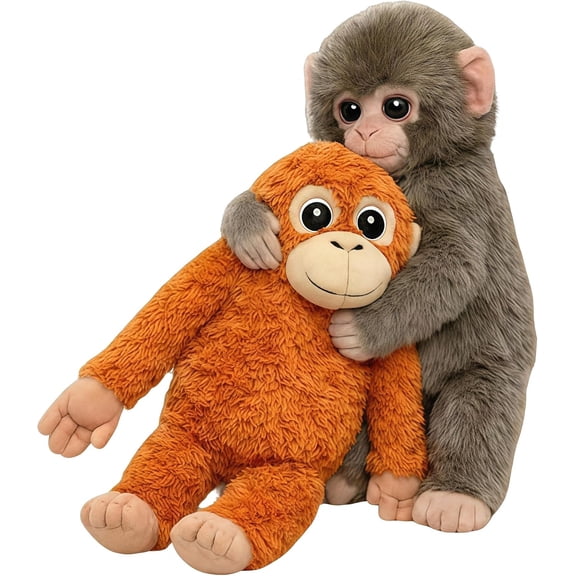 Punch Monkey Plush, Orangutan Plush with Baby Monkey, Gori-lla Tag Soft Toy, Washable & Safe for Fans, Realistic Soft Cuddly Monkey Toy
