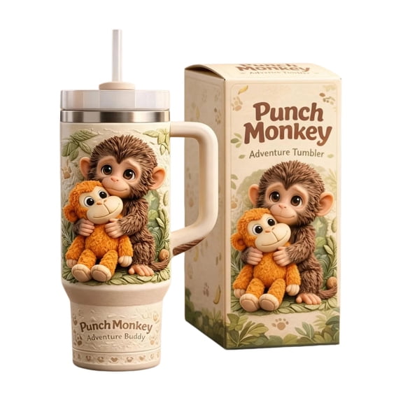Punch Monkey Relief Tumbler, Cute Baby MonkeyPunch Stainless Steel Insulated Tumbler with Cute Monkey Artwork Travel Coffee Mug for Men Dad Husband Coworker