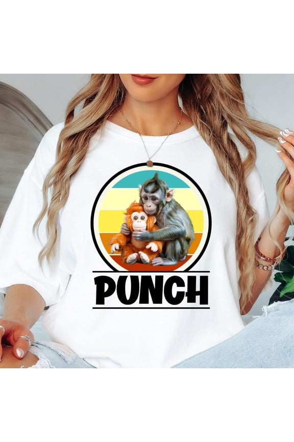 Punch Monkey Shirt Cute Monkey Graphic Tee Viral Monkey Design Shirt Funny Animal Tee Tren