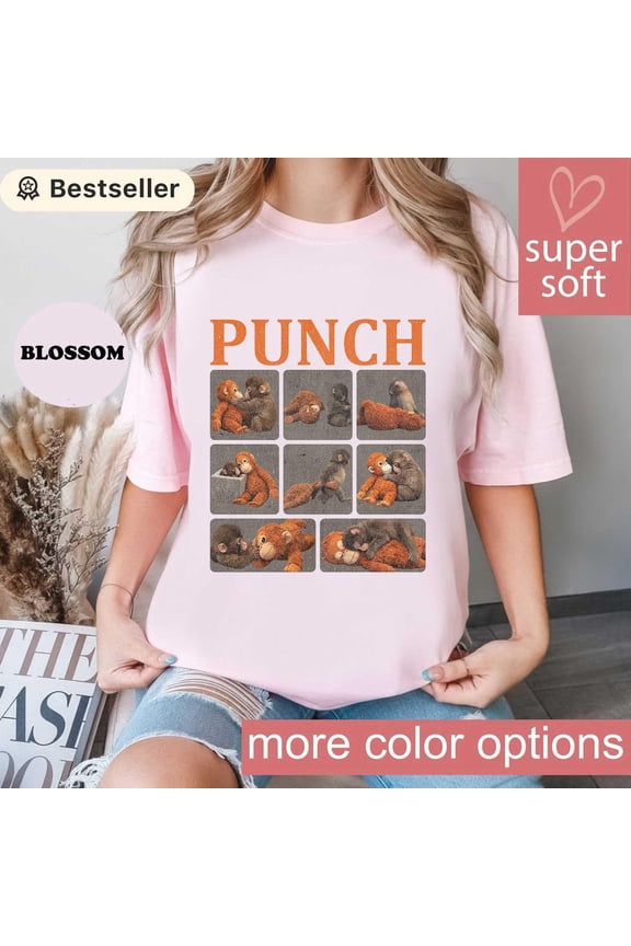 Punch Monkey Shirt, Cute Monkey Plush Collage Tee, Animal Aesthetic Graphic T-Shirt, Baby Monkey Lovers All Size S-5XL