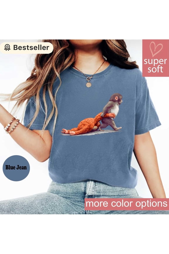 Punch Monkey Shirt, Monkey Dragging Plush Toy Tee, Cute Animal Graphic Shirt Monkey Lover , Viral Monkey All Size S-5XL
