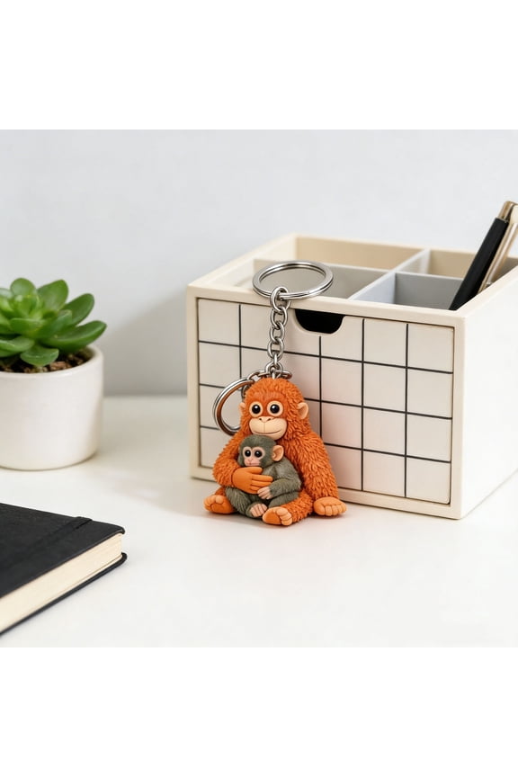 Punch Monkey Statue Car Key Chain, 3D Printed Punch Monkey Keychain Accessories Family Present