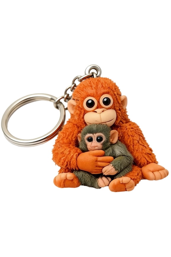 Punch Monkey Statue Keychain, 3D Printed Baby Macaque Punch Monkey Keychains,Cuddly Orangutan Stuffed With Baby Monkey Statue Keychain Accessories for Backpack