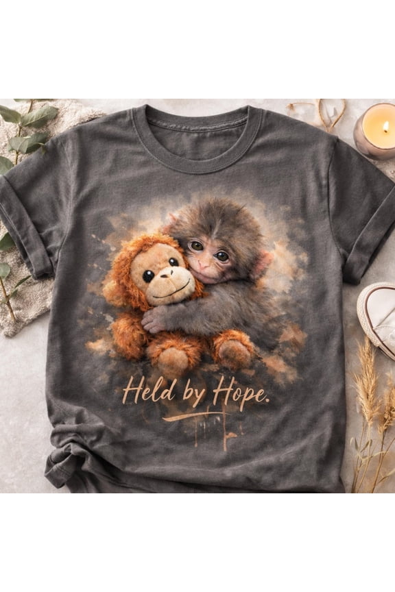 Punch Monkey T-Shirt, Held By Hope Monkey Tee, Cute Monkey Gift Shirt