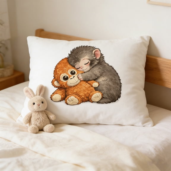 Punch Monkey Throw Pillow 16X16 Inch Cute Embroidered Viral Design Sofa Cushion For Bedroom Living Room Home Decor